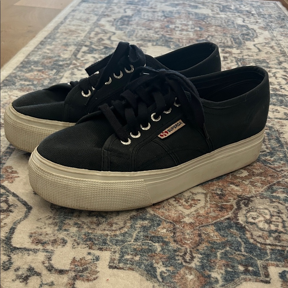 Superga Women's Navy Canvas Platform Sneakers